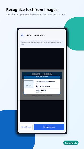 Translate Lite image text recognition crop interface